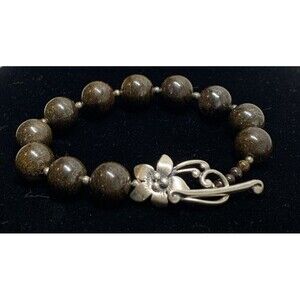 SILPADA Bronzite Bracelet Silver Beads with Flower Toggle Clasp B1365 BEAUTIFUL